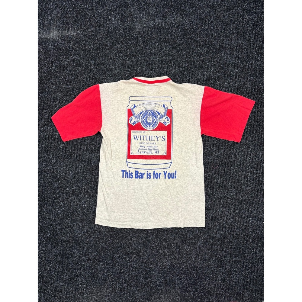 Vintage Signal Sport Withey's Bar T Shirt Mens Medium Gray Red Ringer USA Made